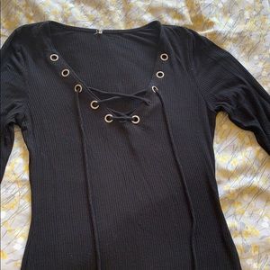V neck black long sleeve dress